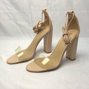 SIMMI Nude Clear Lace Up Block Heels